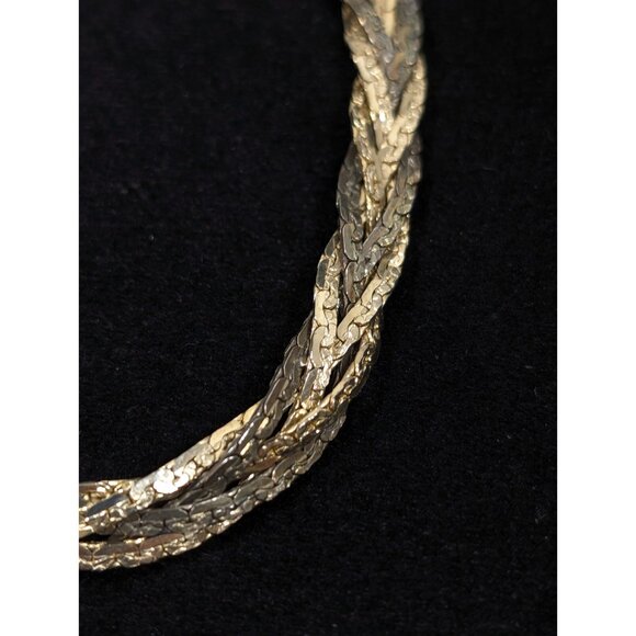 Vintage Braided Nugget Style Chain Two Tone Statement Necklace 24 inch - Picture 3 of 11